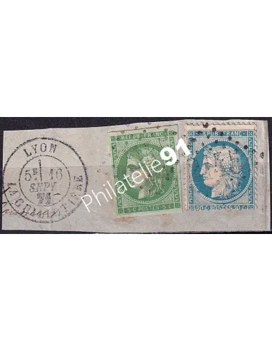 Timbres Classique n° 42B et 37 oblitérés sur fragment, timbres France