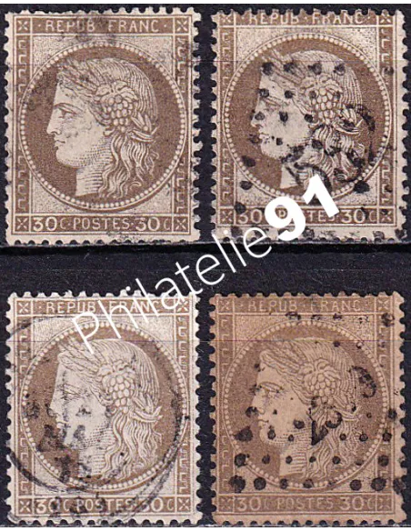 Timbre Classique n° 56 oblitérés, lot de 4 nuances, timbres France