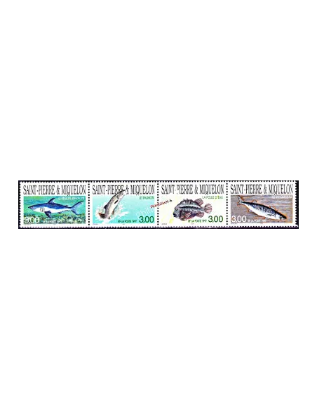 Timbres de Saint Pierre et Miquelon n° 646 à 649, Poissons, Dom-Tom