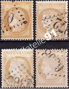 Timbre Classique n° 59 oblitérés, lot de 4 nuances, timbres France