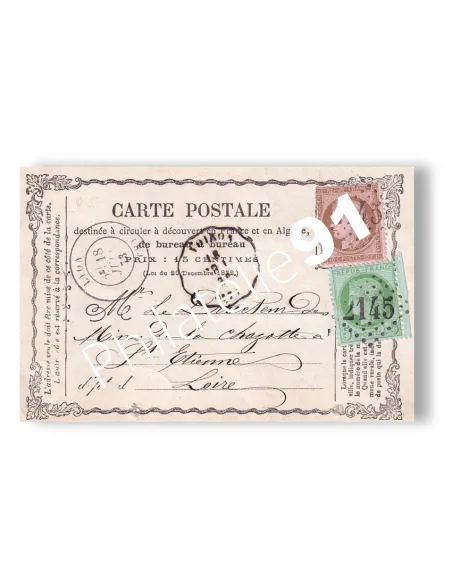 n° 53 et 58 oblitérés sur carte poste de 1873, lettre France