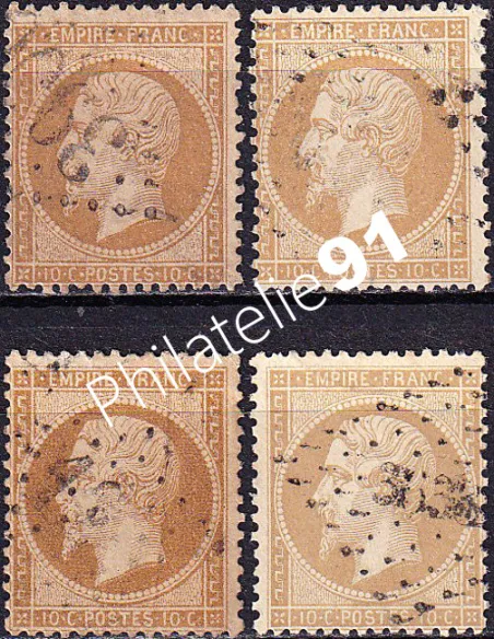 Timbres Classiques n° 21 oblitérés, lot de 4 nuances, timbres France