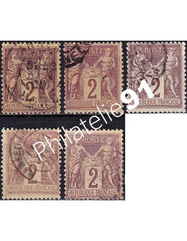 Timbre Classique n° 85 oblitéré, lot de 5 nuances, timbres France