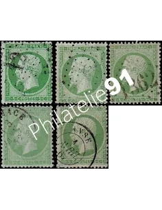 Lot d'oblitérations sur timbre n° 20, collection timbres France