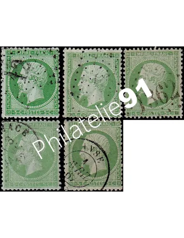 Lot d'oblitérations sur timbre n° 20, collection timbres France
