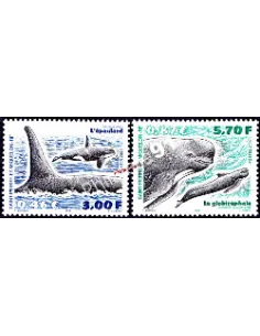 Timbres de St Pierre et Miquelon n° 738-739, Cétacés,  timbres Dom-Tom