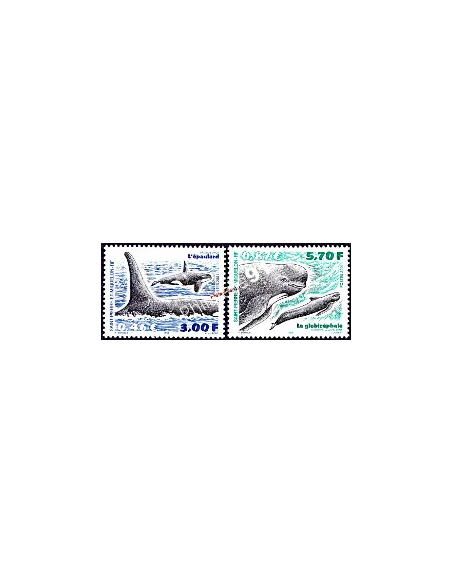 Timbres de St Pierre et Miquelon n° 738-739, Cétacés,  timbres Dom-Tom