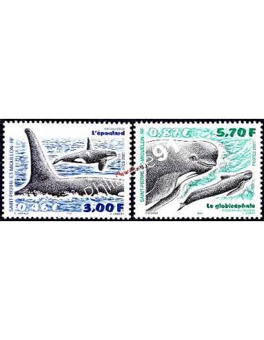 Timbres de St Pierre et Miquelon n° 738-739, Cétacés,  timbres Dom-Tom