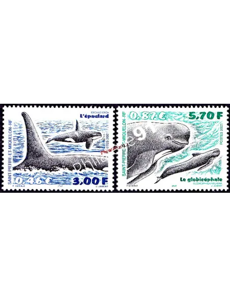 Timbres de St Pierre et Miquelon n° 738-739, Cétacés,  timbres Dom-Tom