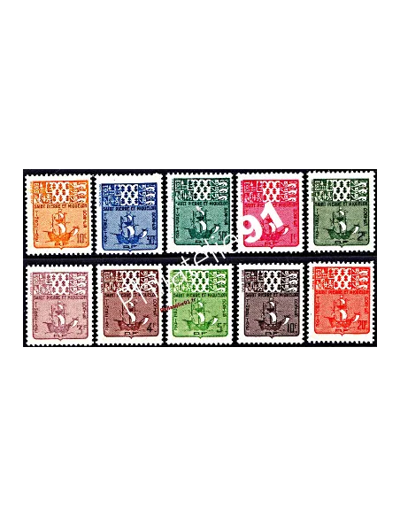 Timbre Taxe de Saint PIERRE ET MIQUELON n° 67 à 76. 