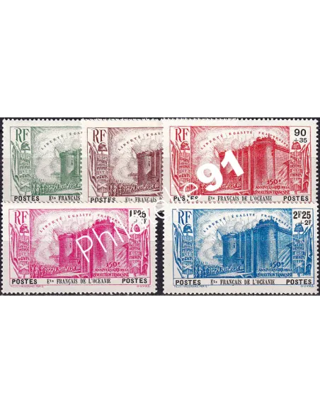 Océanie, n° 130 à 134 charnière, collection timbres des colonies françaises