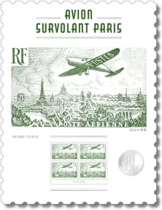 Affiche avion survolant Paris, salon de Printemps 2025, timbres France