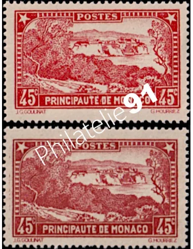 Monaco, n°123 et 123a, variété rouge-brique, collection timbres Monaco