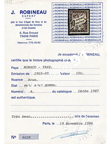 Monaco, Timbre-taxe n° 4, collection timbres Monaco