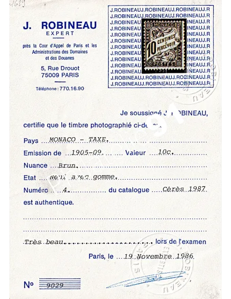 Monaco, Timbre-taxe n° 4, collection timbres Monaco