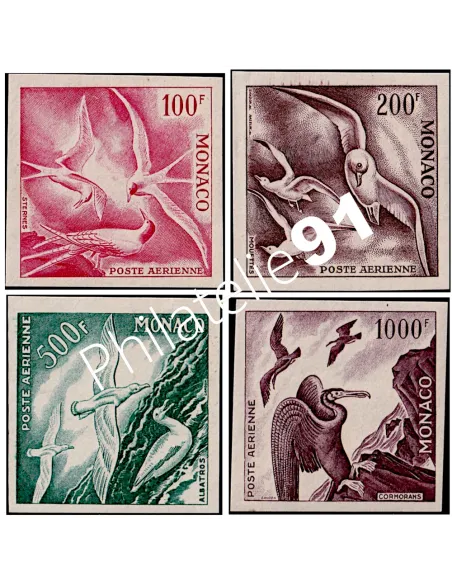 MONACO P.A. n° 55 à 58, Oiseaux, essais de couleurs, timbres de Monaco