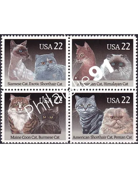 États-Unis, n° 1800 à 1803 neufs, bloc de 4, collection timbres Monde