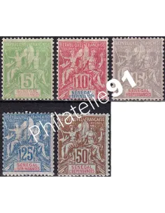 SÉNÉGAL, n° 21 à 25 charnière, collection timbres colonies françaises