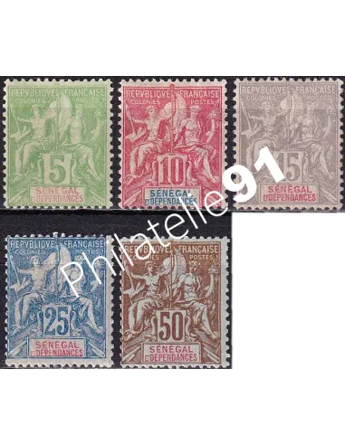 SÉNÉGAL, n° 21 à 25 charnière, collection timbres colonies françaises