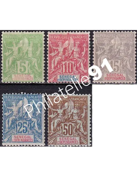 SÉNÉGAL, n° 21 à 25 charnière, collection timbres colonies françaises