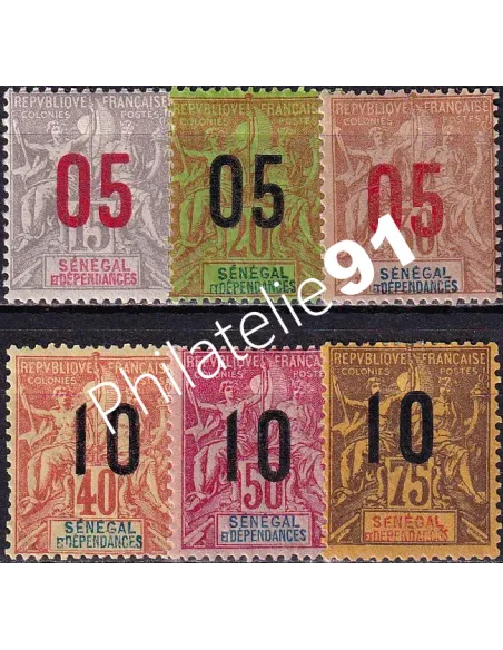SÉNÉGAL, n° 47 à 52 charnière, collection timbres colonies françaises