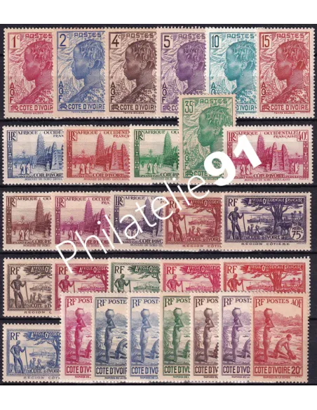 Timbres de Cote d'Ivoire n° 109 à 132, Timbres colonies françaises