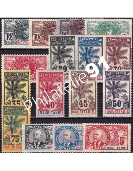 Mauritanie, n° 1 à 16 charnière, timbres Colonies françaises