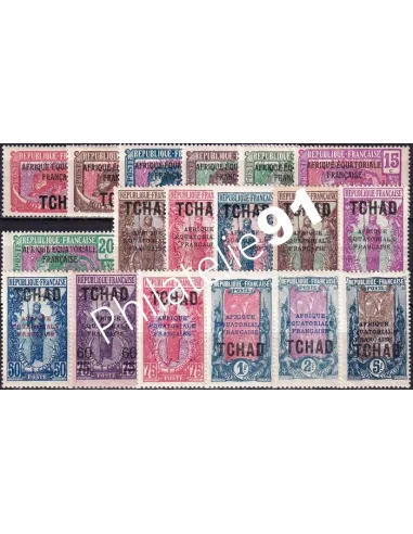 TCHAD, n° 19 à 36 charnière, timbres colonies françaises