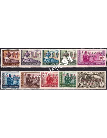 A.E.F., n° 92 à 101 charnière, timbres colonies françaises