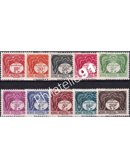A.O.F., Taxe n° 1 à 10 charnière, timbres colonies françaises