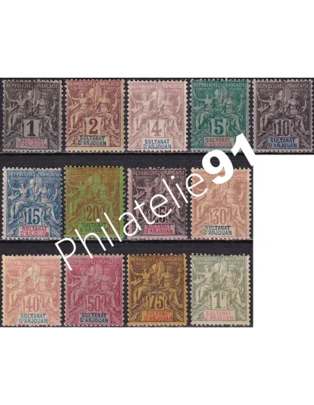 ANJOUAN, n° 1 à 13 charnière, timbres des colonies françaises