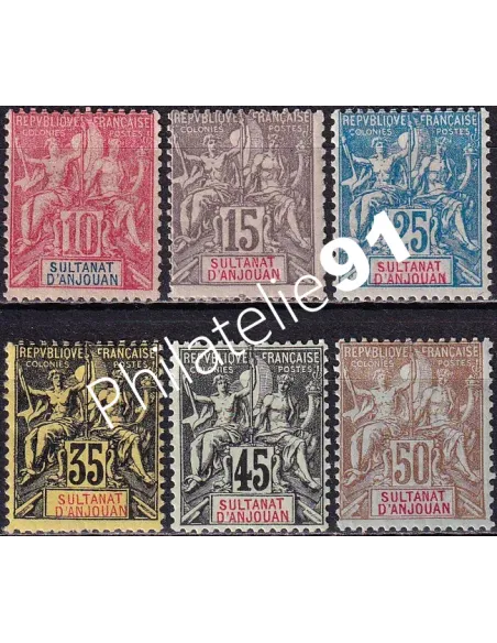 ANJOUAN, n° 14 à 19 charnière, timbres des colonies françaises