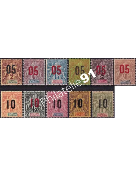 ANJOUAN, n° 20 à 30 charnière, timbres des colonies françaises