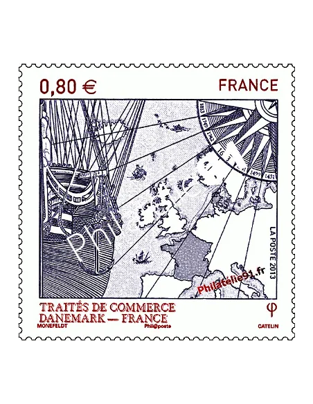 Timbre de France n° 4818 - 350ème anniversaire du Traité d'Amitié et de Commerce entre la France et le Danemark. Émissi