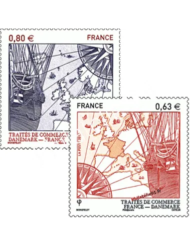 Timbres de France n° 4817 et 4818 - 350ème anniversaire du Traité d'Amitié et de Commerce entre la France et le Danemark