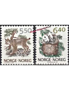 Timbres de Norvège n° 1016 à 1017.  Thématique : ANIMAUX SAUVAGES.