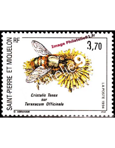 Timbre de Saint Pierre et Miquelon n° 594, insectes et fleurs, Dom-Tom