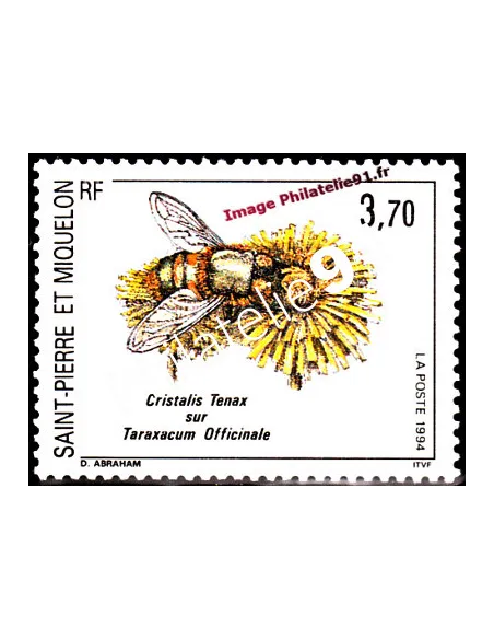 Timbre de Saint Pierre et Miquelon n° 594, insectes et fleurs, Dom-Tom