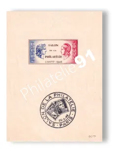 C.N.E.P. n°    1A oblitéré (avec cachet témoin hors timbres)- Bloc précurseur - Salon philatélique C.S.N.T.P. 1946 (250424-8)