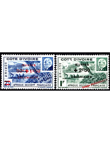 Timbres de Côte d'Ivoire n°175 et 176 surchargés, timbres des colonies