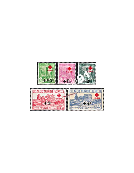 Timbres de TUNISIE n° 305 à 309 - Au profit de la Croix Rouge