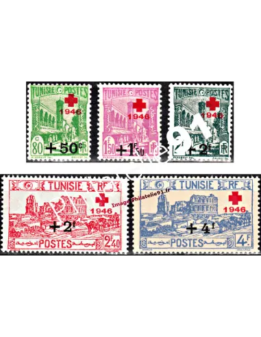 Timbres de TUNISIE n° 305 à 309 - Au profit de la Croix Rouge