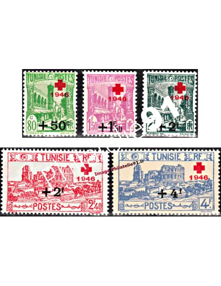 Timbres de TUNISIE n° 305 à 309 - Au profit de la Croix Rouge