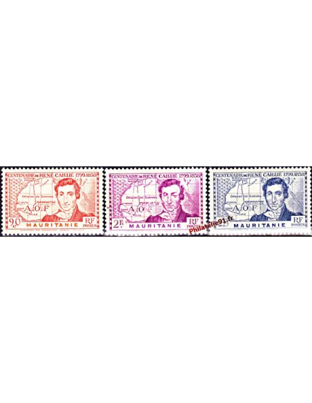 Timbres de Mauritanie n° 95 à 97 - Centenaire de la mort de l'explorateur René Caillié