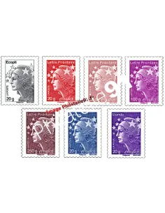 Timbres de France - Les 7 nouvelles Marianne et l'Europe autocollantes du n° 590 au n° 596 - 1er juillet 2011
