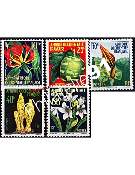 Timbres n° 68 à 72 d'A.O.F. - Flore