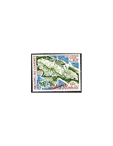 Timbre de l'Archipel des Comores - PA n° 67 - Carte de l'ile Mohéli