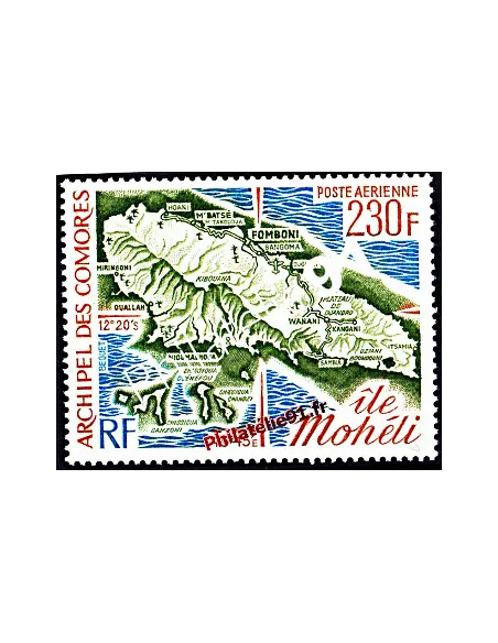 Timbre de l'Archipel des Comores - PA n° 67 - Carte de l'ile Mohéli
