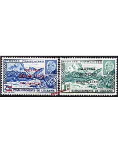 Timbres d’Océanie n° 169 à 170 surchargés œuvres coloniales