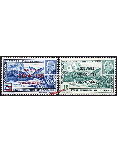 Timbres d’Océanie n° 169 à 170 surchargés œuvres coloniales